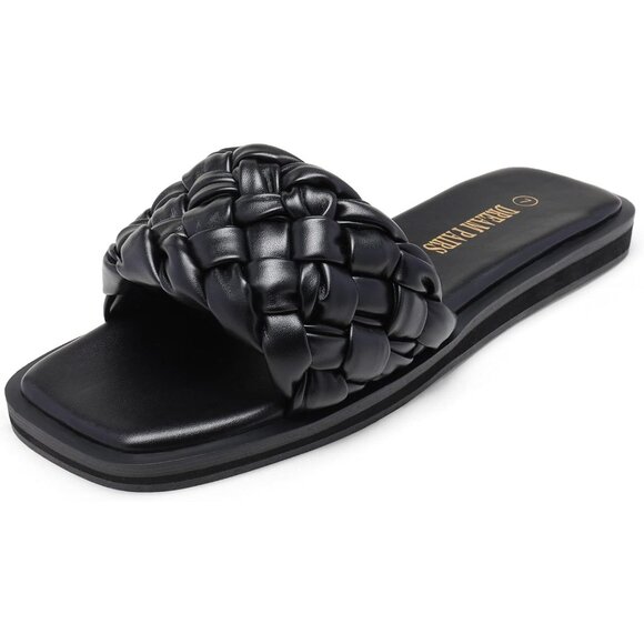 Women's Square Open Toe Slide Sandals Cute Slip on Braided Strap - Picture 1 of 6